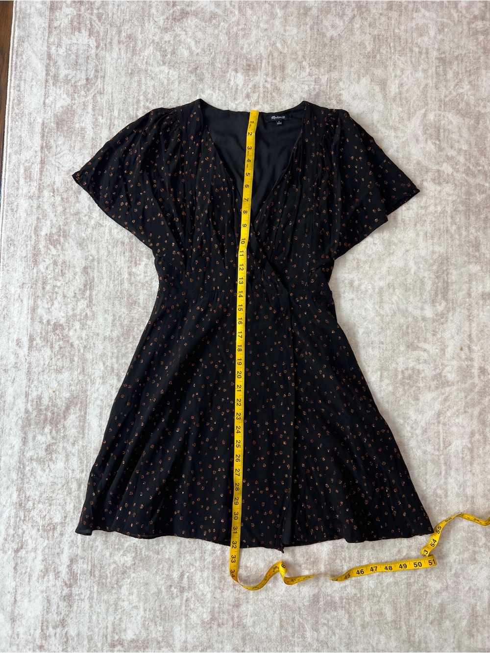 Madewell Metallic Dot Cape-Sleeve Faux Wrap Mini Dress Black Size 0 XS - Picture 7 of 11